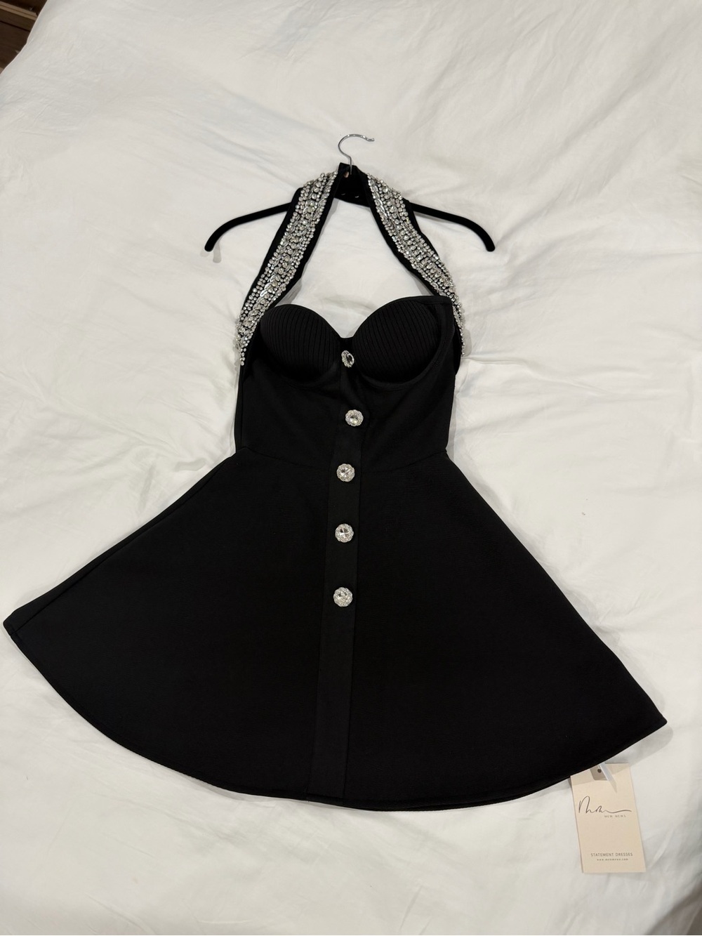 Strapless Black Mini Dress with Crystal Halter